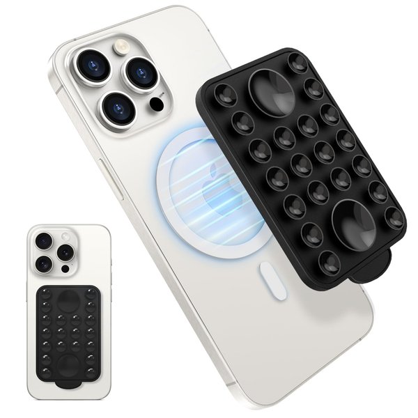 LDSXAY Suction Cup Phone Mount for MagSafe, Hands-Free Magnetic Phone Suction Grip for Selfies and Videos, Mirror Shower Phone Holder Compatible with iPhone 16/15/14/13/12 Series (Black)