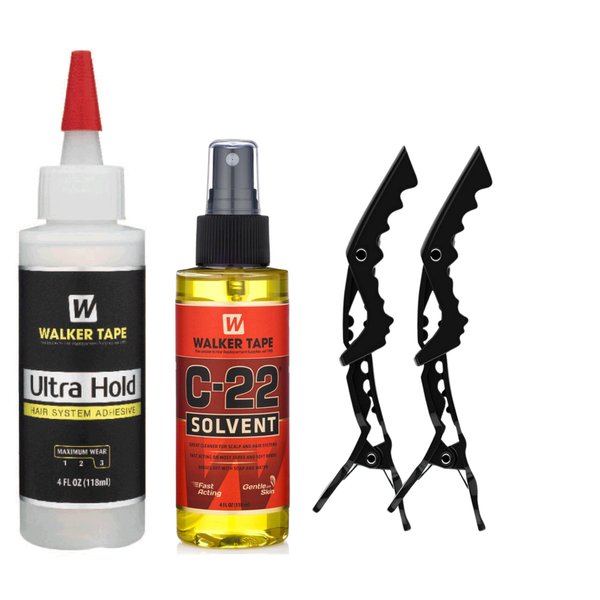 Ultra Hold Hair System Adhesive 4oz Nozzle Top, C22 Citrus Solvent Wig Adhesive Remover 4oz and 2 Monster Clips