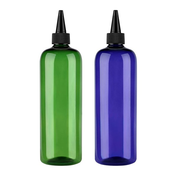 sdoot Hair Color Bottle Applicator, Applicator Bottle, 16 Ounce 2 Pack 2 Squeeze Bottle for Hair PET Plastic Refillable Bottles with Twist Top Cap- Green and Blue