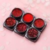 Nail Art Glitter Sequins 6 Boxes Red Crystal Diamond Nail Powder 3D Holographic Nail Art Powder Shiny Flakes Acrylic Nail Glitters Set for Valentine's Day Nail Decoration Manicure Tips Charms