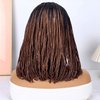 Lady Hanne Braided Bob Wigs for Black Women Short Box Braid Wig with Bangs Afro Braid Synthetic Ombre Brown African American Women Wig