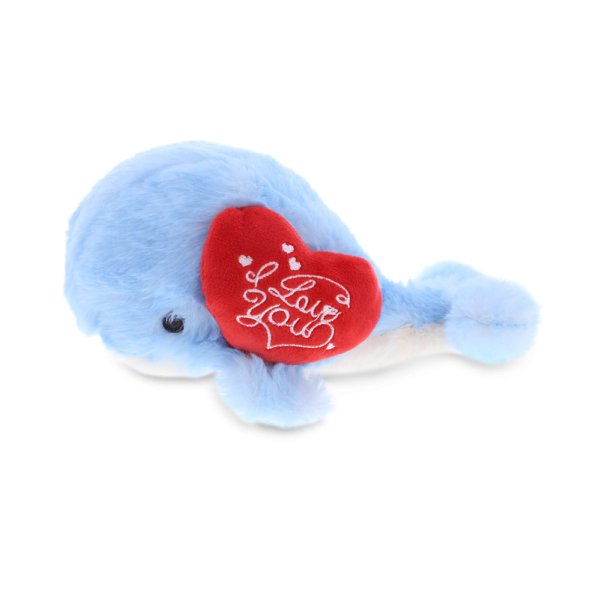DolliBu I Love You Valentine Plush Blue Whale - Cute Stuffed Animal with Red Heart and Name Personalization Gift for Valentines Day, Birthday, Anniversary, Romantic Date - 7 Inches