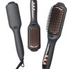 LANDOT Hair Straightener Brush Heated Straightening Brush: Negative Ion Hot Hair Brush for Smooth Frizz-Free Women Hair - Ceramic Flat Iron Brush - Dual Voltage Anti-Scald Fast Heating (Renewed)