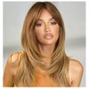 Long Brown Wig with Bangs Wigs for Women Ombre Brown to Blonde Wig Layered Wigs with Curtain Bangs Honey Blonde Synthetic Wigs for Women 20 Inches Straight Wigs for Women (#T30/27 Brown to Blonde)