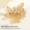 Bessney Crystal Bride Wedding Hair Comb Gold Flower Hair Accessories Rhinestone Bridal Hair Pieces for Women and Girls