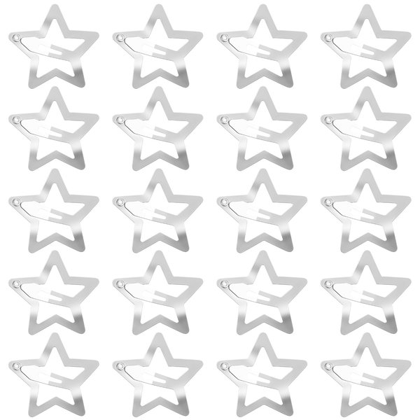 Qianyu 20 PCS 1.22" Star Hair Clips for Girls Non Slip Star Hair Barrettes Y2K Silver Metal Hair Accessories Kawaii Snap Kids Women Decoration Face Wash Clip Decoration