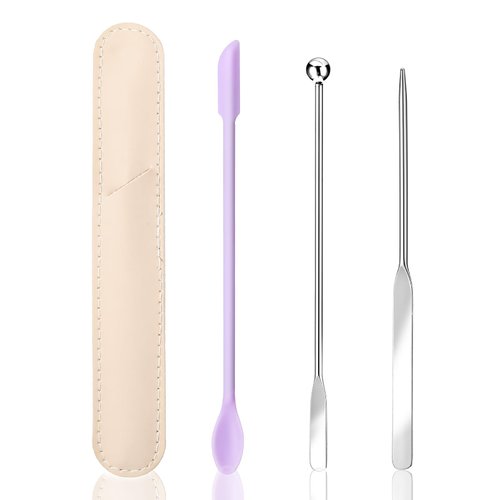 Thinp Makeup Spatula,Foundation Spatula Make Up Spatula Tool with Silicone Cosmetic Spatula Stainless Steel Makeup Palette Double Edged Spatula for Small Area of Face