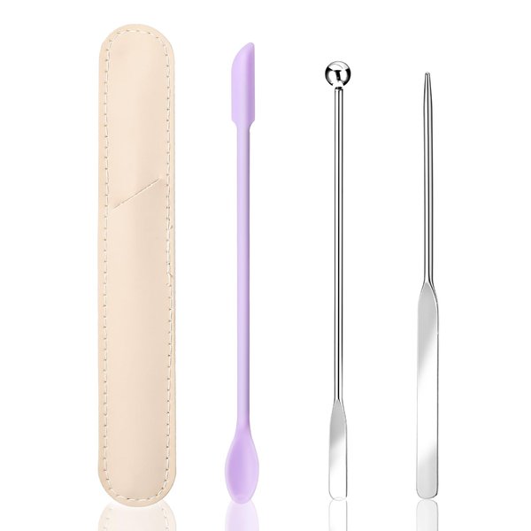 Thinp Makeup Spatula,Foundation Spatula Make Up Spatula Tool with Silicone Cosmetic Spatula Stainless Steel Makeup Palette Double Edged Spatula for Small Area of Face