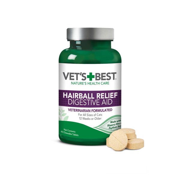 Vet’S Best Cat Hairball Relief Digestive Aid | Vet Formulated Hairball Support Remedy | Classic Chicken Flavor | 60 Chewable Tablets