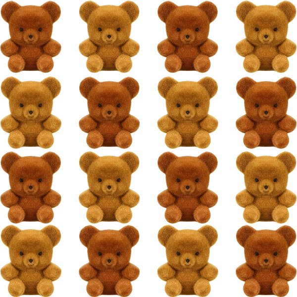 18 Pcs Valentine's Day Miniature Flocked Plush Mini Bears Stuffed Bear Decorations for Birthday Cake Wedding Decorations Bear Party Favor Bag Charm DIY Valentine's Day Decoration Supplies, 1 Inch