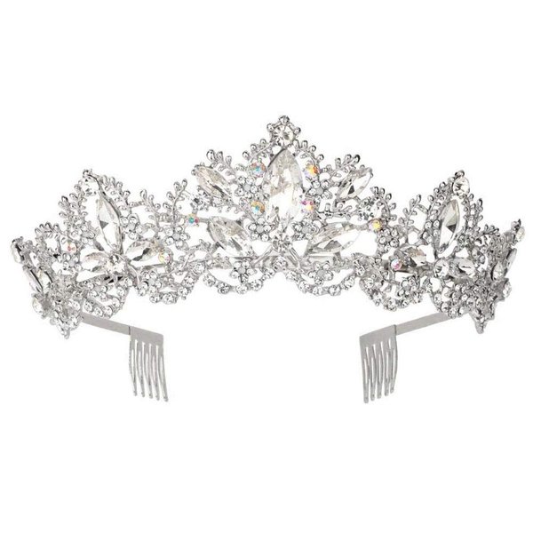 Sppry Women Tiara with Comb - Baroque AB Crystal Crown for Bridal Queen Princess Girls at Wedding Birthday Pageant Party (Silver)