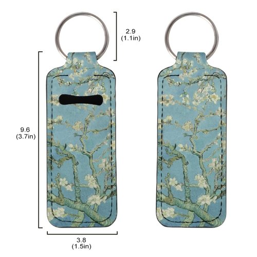 ENLACHIC Van Gogh Keychain Chapstick Holder Clip-on Lip Balm Holder Lipstick Holder Keychain for Women Girls,Van Gogh Almond Blossom