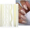 10 Sheets Gold Lines Nail Art Stickers Decal,Metal Geometric Stripe Wavy Line Self Adhesive Nail Decals French Classic Simple 3D Designs Nail Foil Stickers Sliders Manicure Decorations for Women Girls