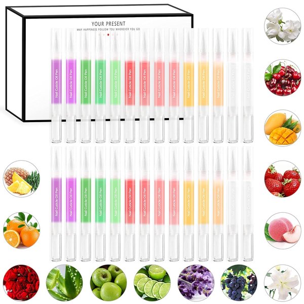 SULLMAR Nail Cuticle Oil Pen 28Pcs Nail Care Gel Nail Oil Pen Nail Nourishment Polish With Vitamins Moisturized Gel Nail Polish Repair Pen For Gel Nails Care