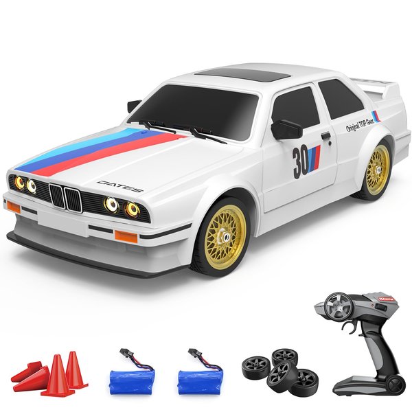 Dollox Remote Control Car 1/16 Scale RC Drift Car 2.4GHz 4WD High Speed 30+KM/H Classic Vehicle with LED Lights Drifting Tires Racing Vehicle Toys Gifts for Adults Boys, 2 Batteries, White