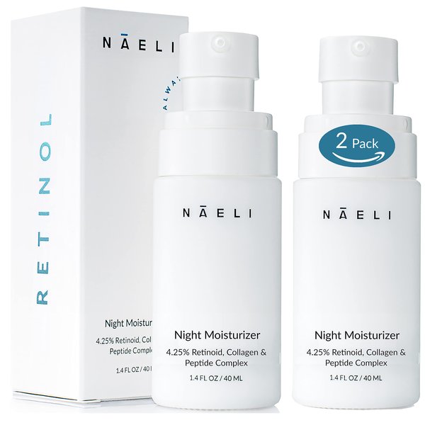 Retinoid Cream - 4.25% Retinol Night Moisturizer for Face & Neck with Collagen, Peptides & Hyaluronic Acid - Anti Aging Wrinkle Cream, Improves Skin Tone & Texture, 1.4 oz (Pack of 2)