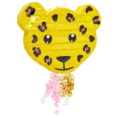BLUE PANDA Pull String Leopard Pinata for Jungle Safari Animal Birthday Party Decorations (Small, 16.5 x 13 x 3 In)