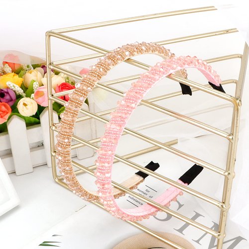 Jaciya Rhinestone Headband Crystal Beaded Headbands for Women Sparkly Fashion Head Band Girls Hair Accessories-Pink/Champagne