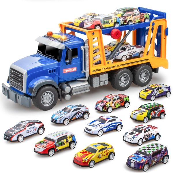 i diy Toy Truck Transport Truck Carrier with 10 pcs Racing Car for Kids Tow Truck Toy for Toddlers,Birthday Gifts for Boy Toddler Child 3 4 5 6 7 Years Old