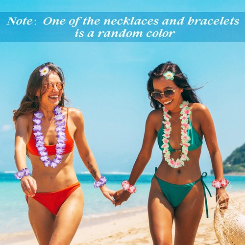 Moon Boat 60PCS Hawaiian Luau Leis Party Decorations Supplies - Tropical Tiki Flowers Necklaces Bracelets Bulk Summer Pool Decor Favors Ornaments