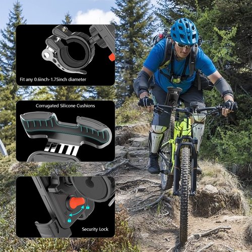 Marspeeder Bike Motorcycle Phone Mount, Super Stable Bike Motorcycle Phone Holder with Security Lock, Bicycle Phone Mount with Soft Cushion & Adjustable Metal Clip Compatible with 4.7''-6.8'' Phone