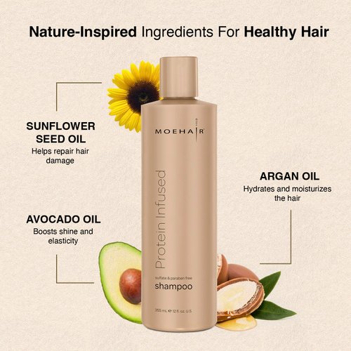 MOEHAIR Protein Infused Shampoo | With Proteins, Natural Oils & Vitamin E & B5 | Hydrating and Strengthening Hair Shampoo for All Hair Types | Paraben & Sulfate-Free Shampoo, Cruelty-Free 12 Fl Oz