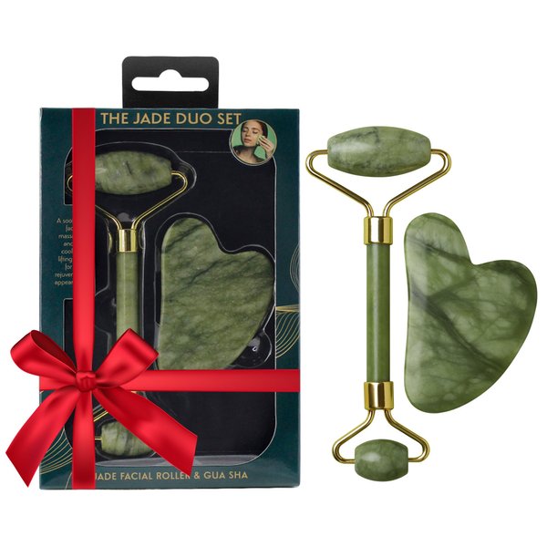 Beautyfrizz Jade Facial Roller - Jade Roller for Face and Gua Sha Massage Tool - Jade Roller and Gua Sha Set - Guasha Tool for Face - Skin Care Gift Set