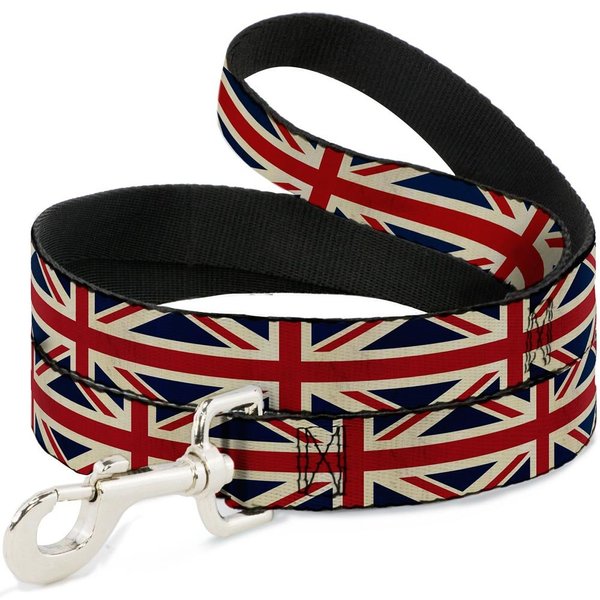 Buckle-Down Pet Leash - Vintage United Kingdom Flags - 6 Feet Long - 1" Wide