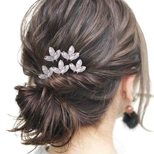 Wedding Hair Pins for Bride, 5PCS Wedding Hair Pins Silvers with Rhinestone Hair Accessories for Wedding (Silver Clear)