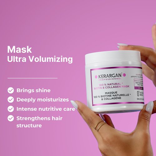 KERARGAN - Volumizing Hair Mask with Biotin & Collagen - For Flat, Thin, Dull Hair - Enhanced Volume & Shine - Sulfate-Free, GMO-Free, Mineral Oil-Free - 16.9 Fl oz