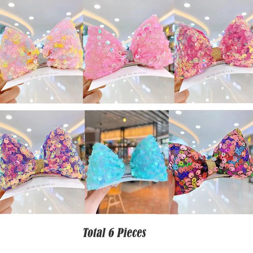 6pcs Kawaii Sparkle Bows with Clips Multi Color Sweet Glitter Hair Bows Boutique Hair Clips Sequins Alligate Hair Clips for Girls Teens.