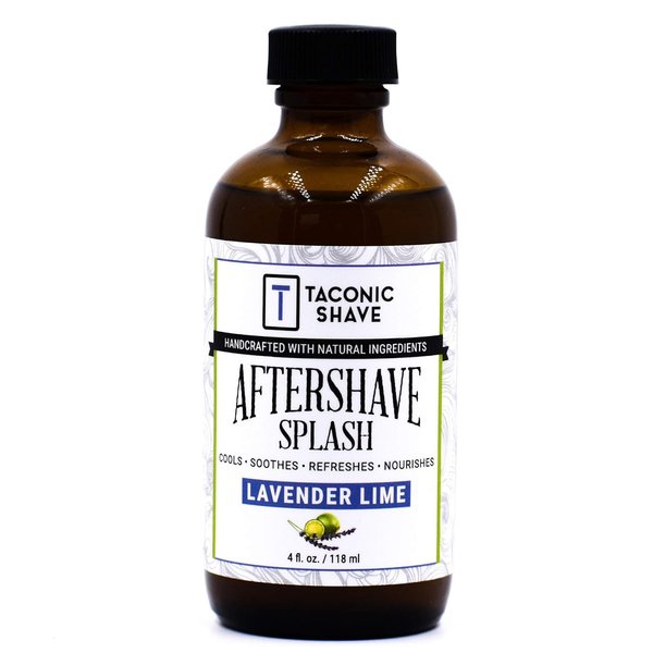 Taconic Shave, Natural Aftershave Splash 4 oz, Lavender Lime, Skin Cooling, Refreshing and Moisturizing, After-Shave Liquid Formula with All-Natural Ingredients, Artisan Made in The USA