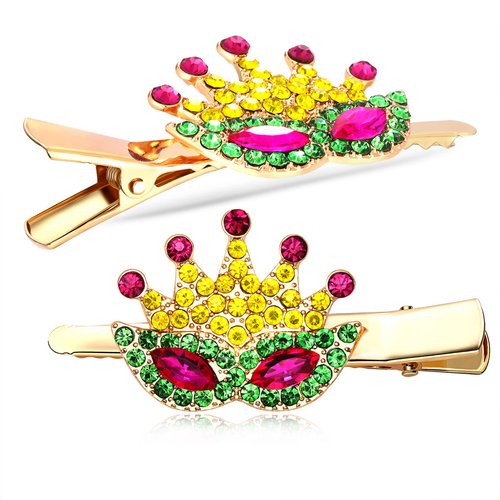 Mardi Gras Hair Clips Accessory Festive Rhinestone Glitter Rhinestone Mask Crown Fleur De Lis Charms Hairpins for Women Girls Funny Fiesta Mexican Holiday Party Jewelry Gifts (B:Sparkly Mask)