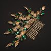 BERYUAN Wedding Gold Leaves Crystal Rhinestone Hair Comb Emered Green Crystal Rhinestone Hair Comb Leaves Gold Wedding Headpiece for Wedding Women