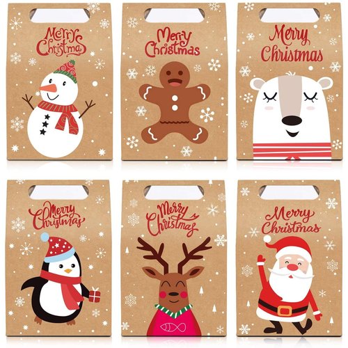 STEFORD Christmas Kraft Paper Gift Boxes,24PCS Christmas Candy Gift Treat Bags for Xmas Party Supplies