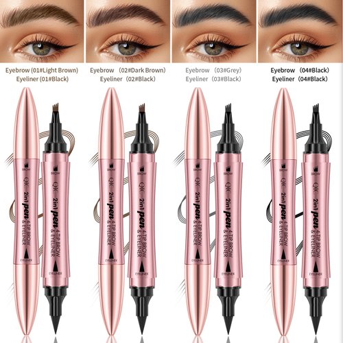 Q710 2in1pen,4-Tip Brow pen&Eyeliner,Dcuble-ended design,wild eyebrow makeup,microblading eyebrow pen,waterproof,Soft nib,With one smooth stroke (4#Black)