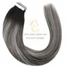 LaaVoo Black Tape in Hair Extensions Human Hair Ombre 22 inch Off Black to Silver with Black Balayage Tape in Human Hair Extensions for Black Women Long Skin Weft 20pcs 50g