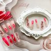 Valentine's Day Press on Nails Long Coffin Fake Nails with Rhinestones Red Heart English Design False Nails Square Acrylic Nails Decorations Full Cover Glue on Nails Stick on Nails for Women Girls