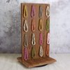 Ikee Design Wooden Rotating Two-Sided Jewelry Display Stand, Rotating Organizer with 32 Hooks for Store, Earring Display with Hooks, KeyChain Display, Brown color, 9 W x 7.5 D x 16.5 H in