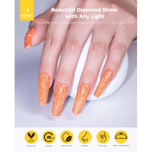 BURANO Reflective Gel Nail Polish, 7.3ml Reflective Diamond Nail Glitter Gel Polish, Sparkly Summer Color Gel Polish Holographic Glitters Shiny Gel Polish UV Lamp Required (SZ8)