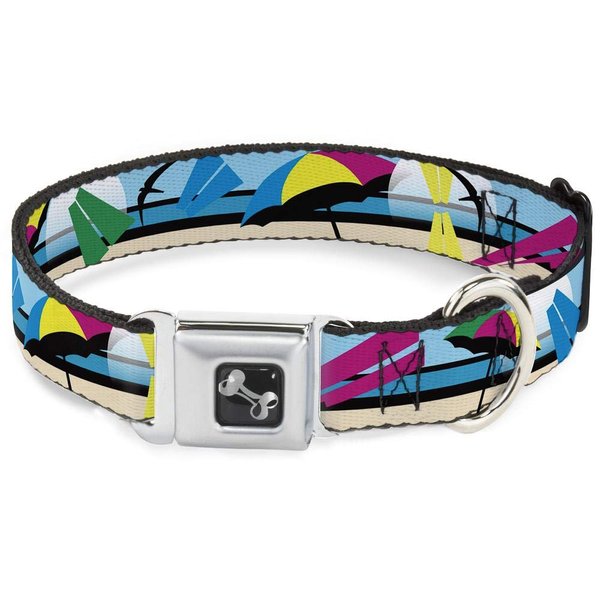 Dog Collar Seatbelt Buckle Beach Scene 2 9 to 15 Inches 1.0 Inch Wide