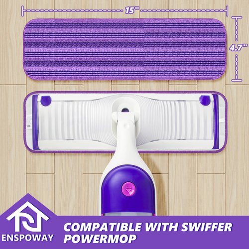 Reusable Mop Refills Pads for Swiffer PowerMop, 4 Pack Power Mop Refill Pads Microfiber Power Mop Pads Washable 15” Wet Pads Mopping Cloths for Multi-Surface & All Types of Floors, Purple