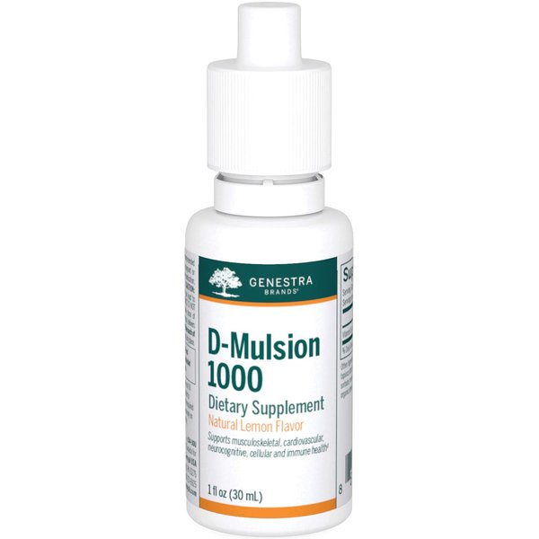 Genestra Brands D-Mulsion 1000 - Liquid Vitamin D Supplement - Natural Lemon Flavor - 1 Fl Oz