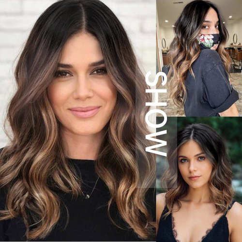 Allbell Bob Wigs for Women,Brown Mid Length Wavy Wig with Dark Roots,Short Wavy Bob Wig,Ombre Brown Middle Part Synthetic Wig(18IN)