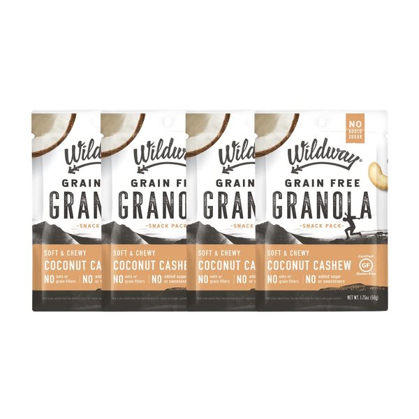 Wildway Vegan Granola | Coconut Cashew | Certified Gluten Free Granola Snack Packs, Grain Free, Paleo, Non GMO, No Artificial Sweetener | 4 Pack