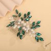 Teyglen Emerald Green Rhinestone Wedding Hair Comb Bridal Pearl Crystal Hair Comb Hair Accessories for Bride Headpiece Hair Piece for Women (Peacock green)