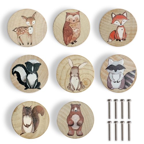 Lasyman Animal Wood Dresser Cabinet Drawer Knobs Round Unique Decorative Wooden Drawer Knobs for Kids Cabinets (8, Log Color)