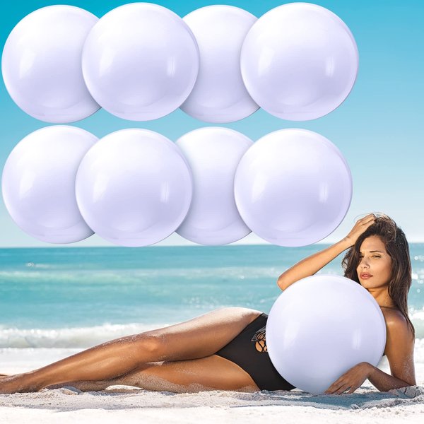 Sinmoe 8 Pieces Inflatable Balls Decorations Solid Beach Ball Inflatable Beach Ball Swimming Pool Party Ball for Summer Beach, Pool and Halloween Party Favor(White, 16 Inch)