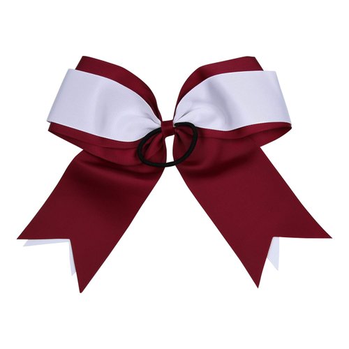8 Inch 2 Colors 2 Layers 6 Pcs Jumbo Cheerleader Bows Ponytail Holder Cheerleading Bows Hair Elastic Hair Tie for High School College Cheerleading (Maroon/White)