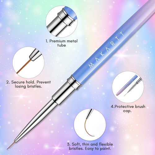 Makartt Nail Art Brushes,Liner for Nails, 5pcs, 7/9/11/15/25mm, Easy Hold, Thin Nail Art Design Brush Detail Brush for Gel Polish Nail Paintings Different Lines 3D Nail Pattern French Tips Nail Tool